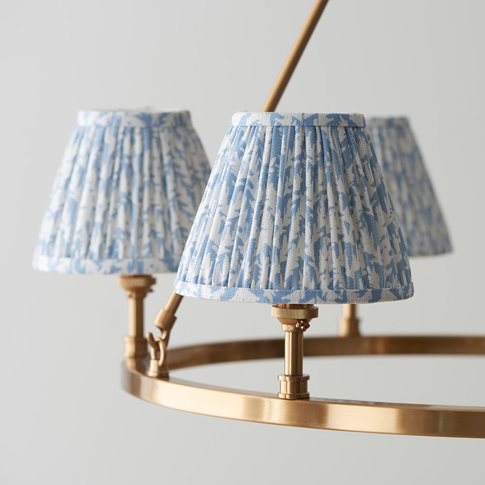 Chester And Leaf 6 Lights 16cm Shell Bay Blue Shade Ceiling Light In Aged Brass