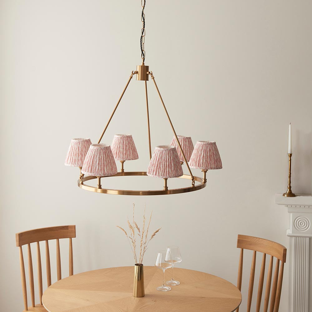 Chester And Leaf 6 Lights 16cm Peachy Keen Shade Ceiling Light In Aged Brass