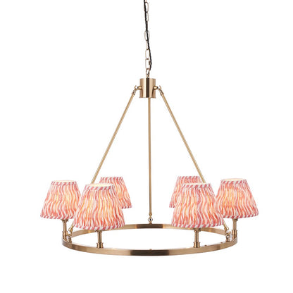 Chester And Ripple 6 Lights 16cm Coral Pink Shade Ceiling Light In Aged Brass