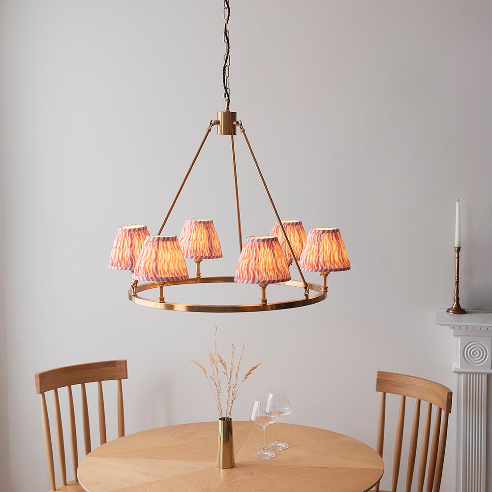 Chester And Ripple 6 Lights 16cm Coral Pink Shade Ceiling Light In Aged Brass