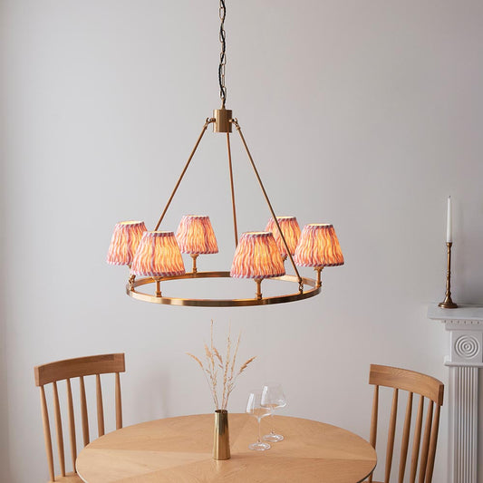 Chester And Ripple 6 Lights 16cm Coral Pink Shade Ceiling Light In Aged Brass