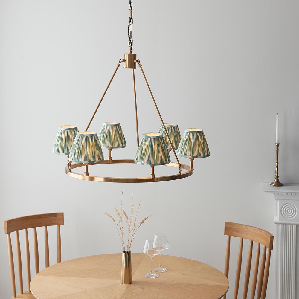 Chester And Zigzag 6 Lights 16cm Cotswold Green Shade Ceiling Light In Aged Brass