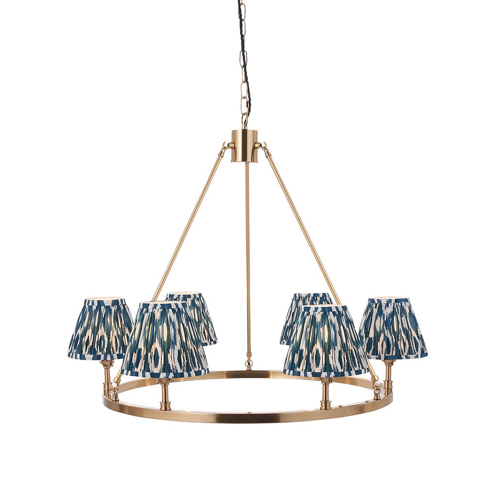 Chester And Ikat 6 Lights 16cm Marlin Blue Shade Ceiling Light In Aged Brass