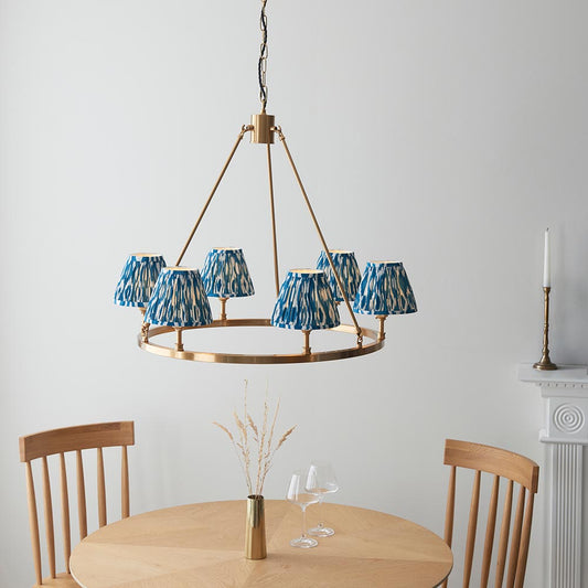 Chester And Ikat 6 Lights 16cm Marlin Blue Shade Ceiling Light In Aged Brass