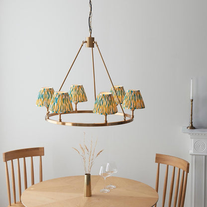 Chester And Ikat 6 Lights 16cm Yellow And Jade Shade Ceiling Light In Aged Brass