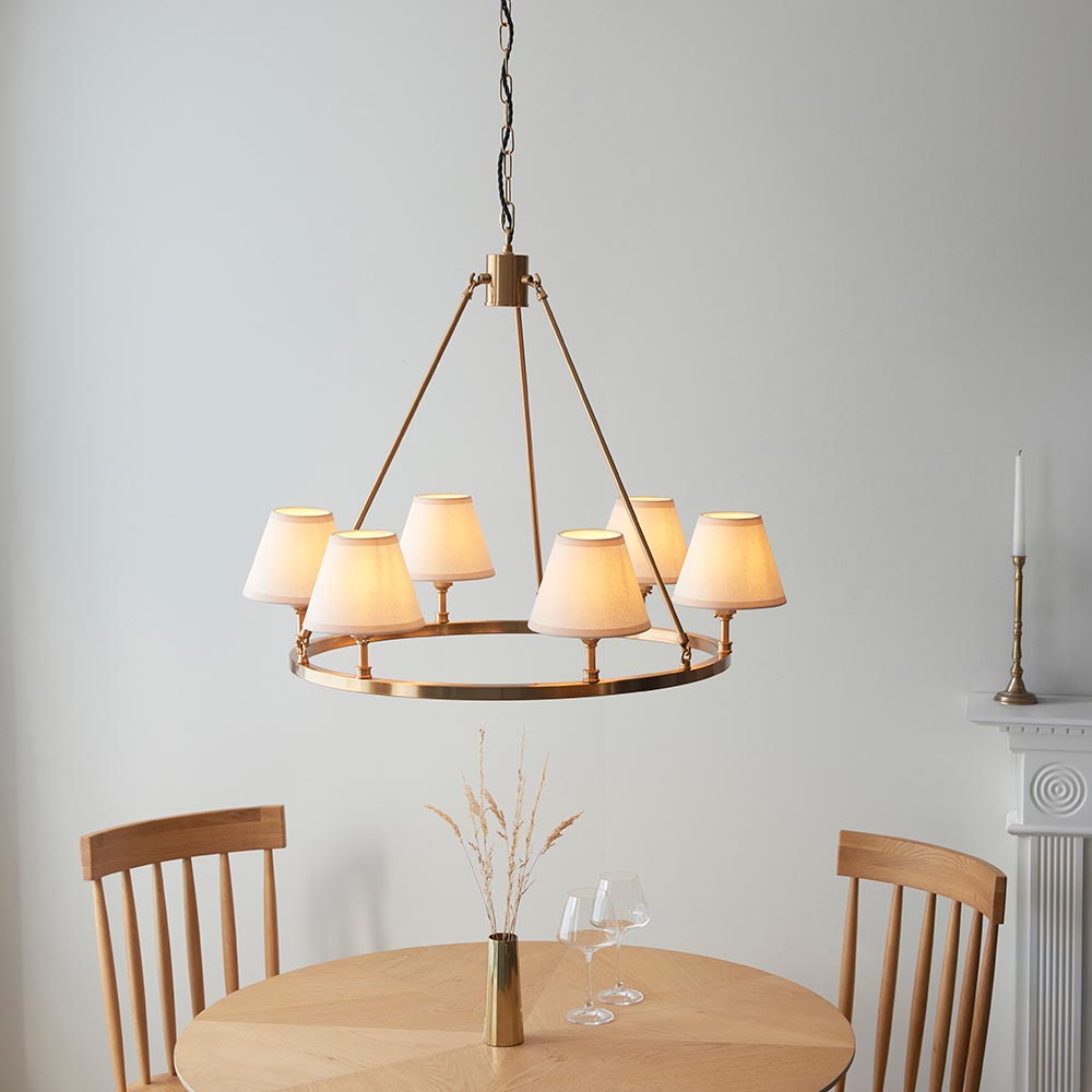 Chester And Ivy 6 Lights 16cm Vintage White Shade Ceiling Light In Aged Brass