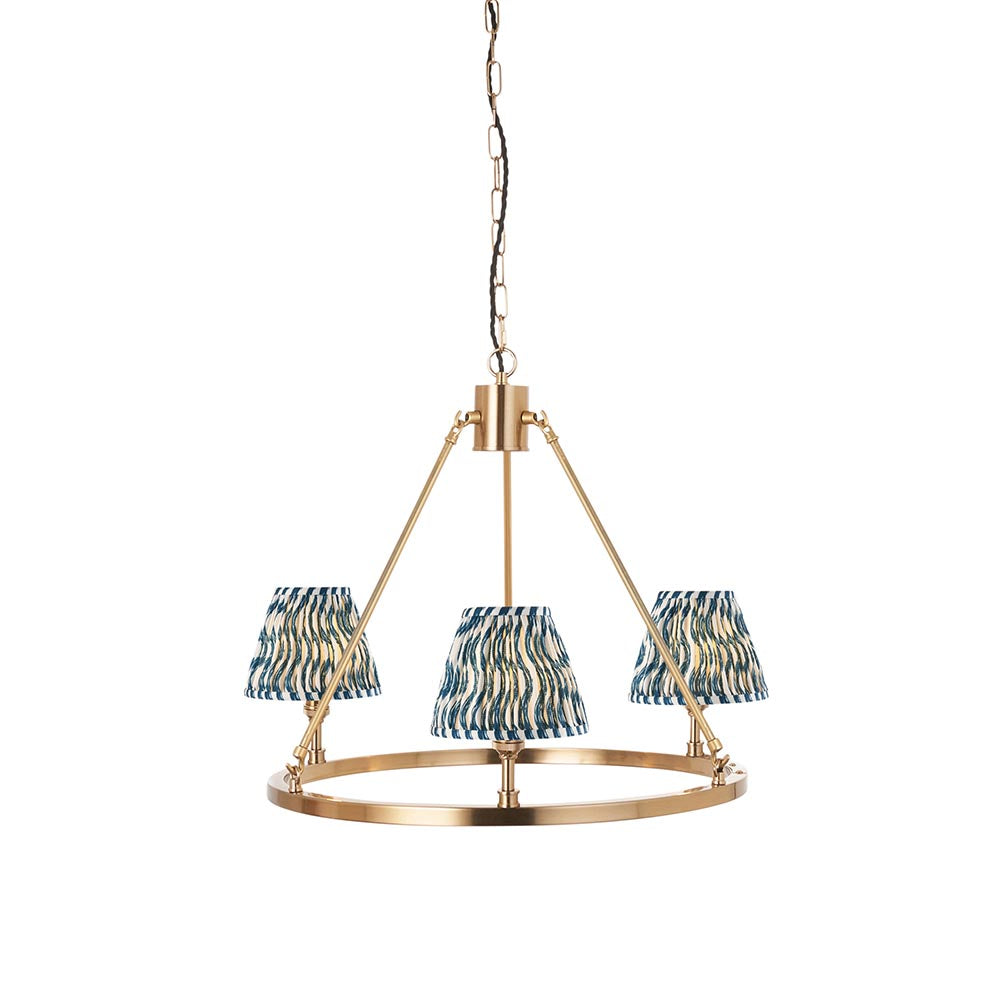 Chester And Ripple 3 Lights 16cm Marlin Blue Shade Ceiling Light In Aged Brass