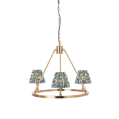 Chester And Ripple 3 Lights 16cm Marlin Blue Shade Ceiling Light In Aged Brass