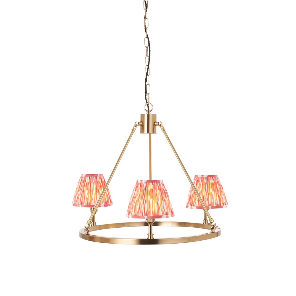 Chester And Ikat 3 Lights 16cm Coral Pink Shade Ceiling Light In Aged Brass