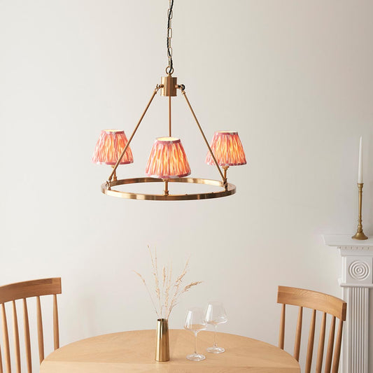 Chester And Ikat 3 Lights 16cm Coral Pink Shade Ceiling Light In Aged Brass