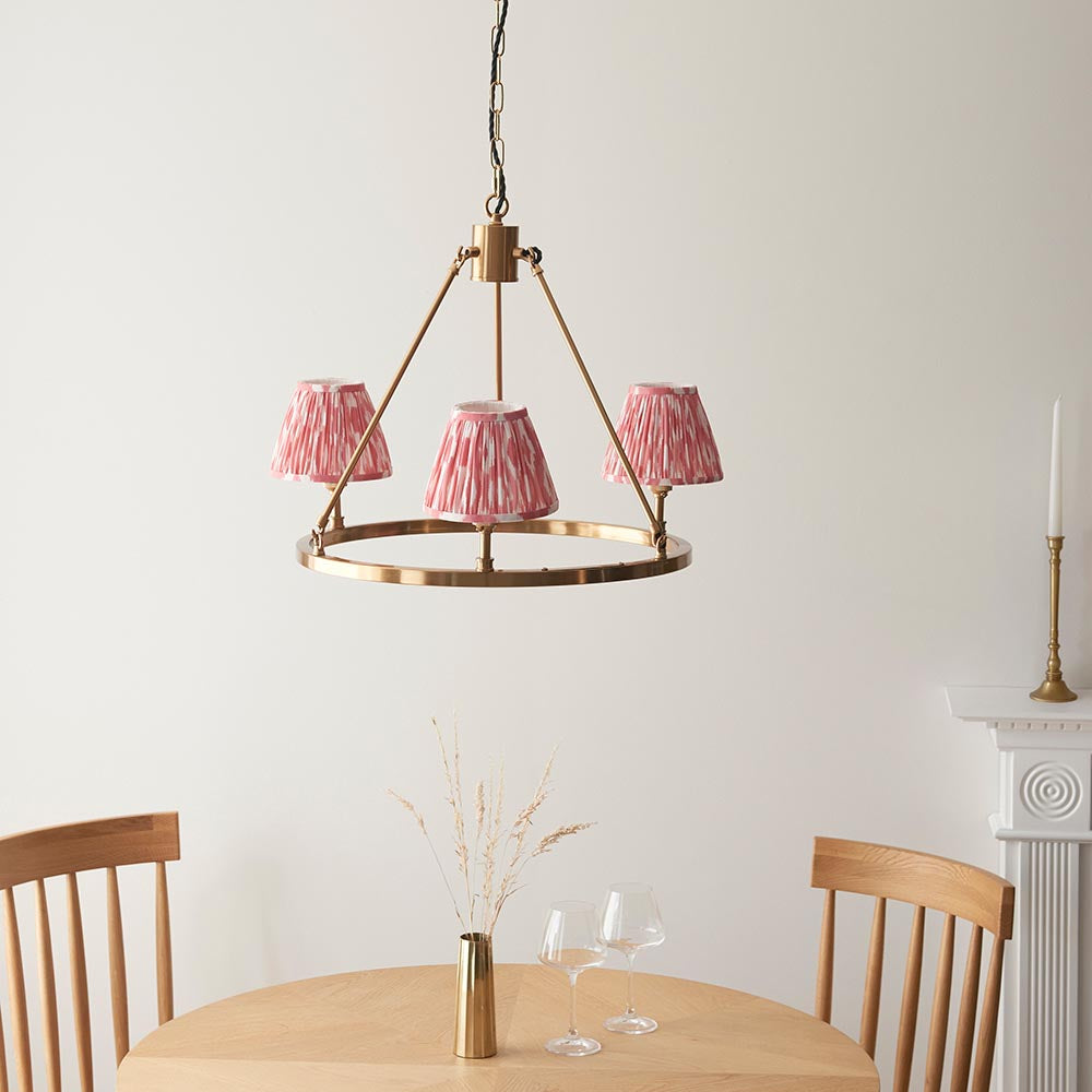 Chester And Ikat 3 Lights 16cm Coral Pink Shade Ceiling Light In Aged Brass