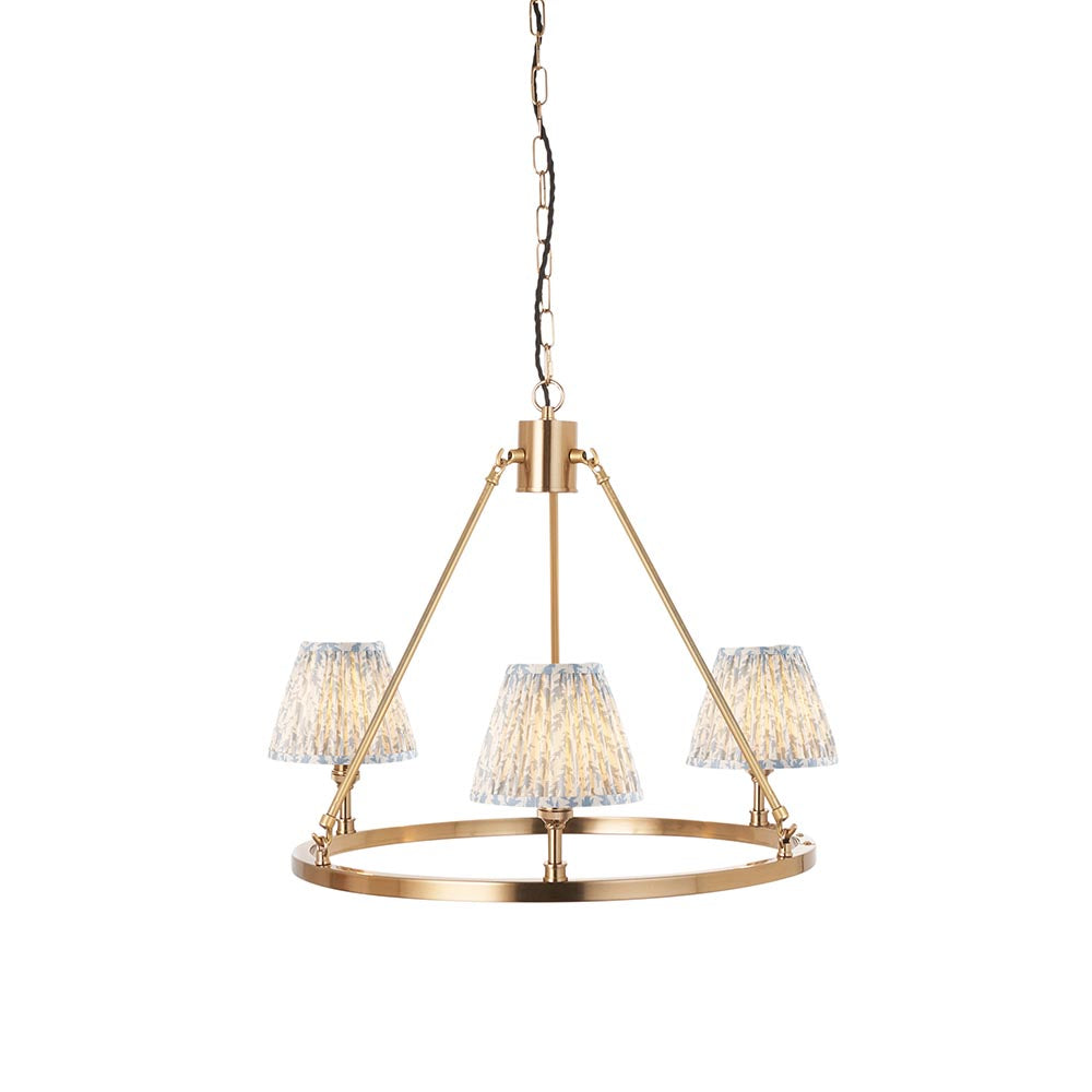 Chester And Leaf 3 Lights 16cm Shell Bay Blue Shade Ceiling Light In Aged Brass