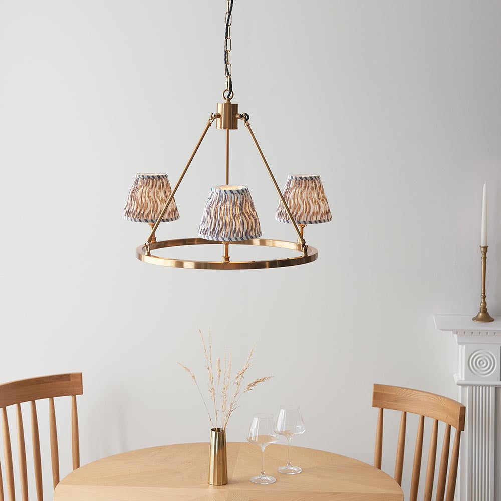 Chester And Ripple 3 Lights 16cm Pearl Grey Shade Ceiling Light In Aged Brass