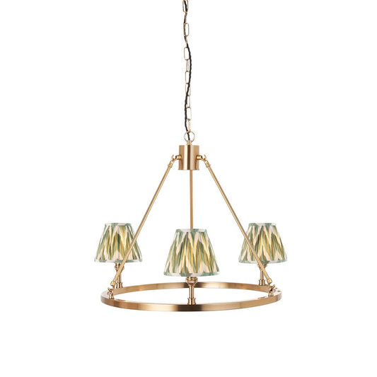 Chester And Zigzag 3 Lights 16cm Cotswold Green Shade Ceiling Light In Aged Brass