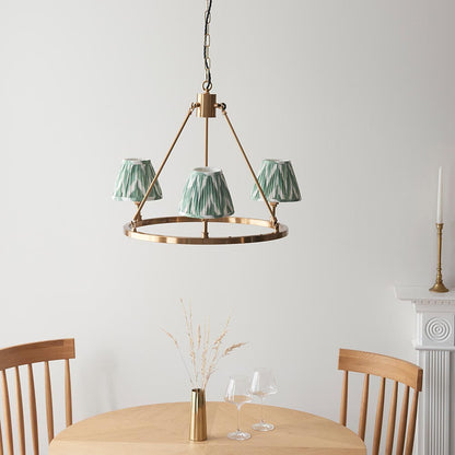Chester And Zigzag 3 Lights 16cm Cotswold Green Shade Ceiling Light In Aged Brass
