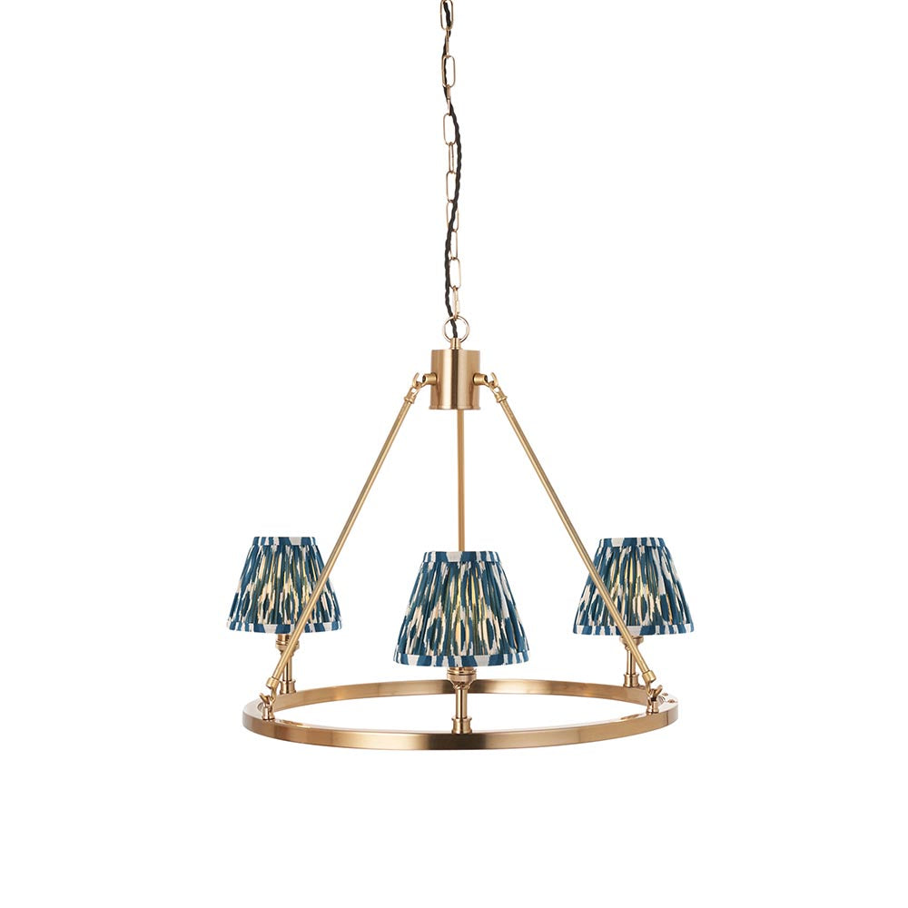Chester And Ikat 3 Lights 16cm Marlin Blue Shade Ceiling Light In Aged Brass
