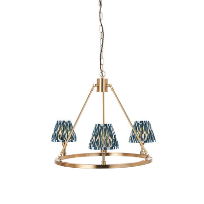 Chester And Ikat 3 Lights 16cm Marlin Blue Shade Ceiling Light In Aged Brass