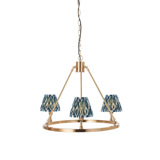 Chester And Ikat 3 Lights 16cm Marlin Blue Shade Ceiling Light In Aged Brass