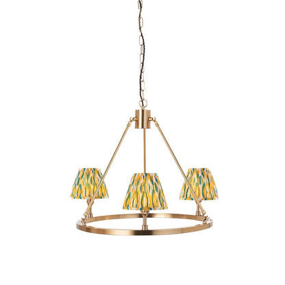 Chester And Ikat 3 Lights 16cm Yellow And Jade Shade Ceiling Light In Aged Brass