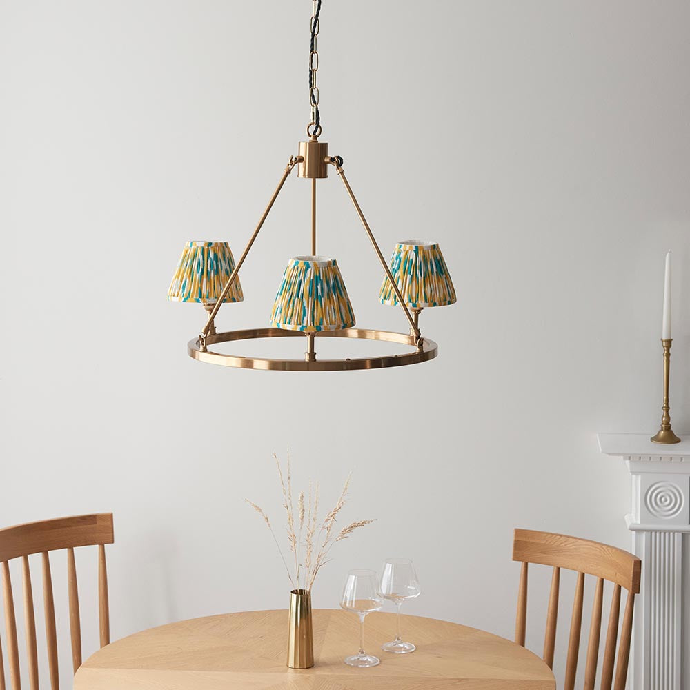 Chester And Ikat 3 Lights 16cm Yellow And Jade Shade Ceiling Light In Aged Brass