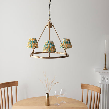 Chester And Ikat 3 Lights 16cm Yellow And Jade Shade Ceiling Light In Aged Brass