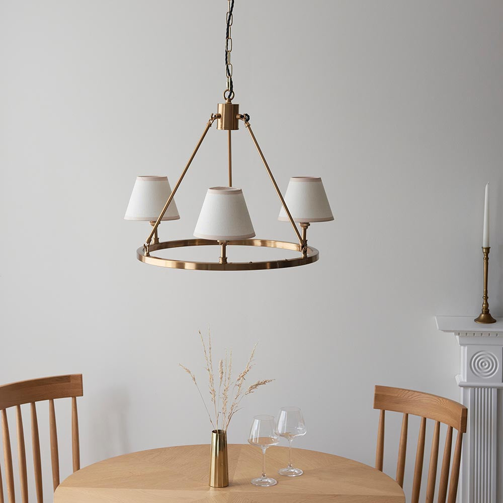 Chester And Ivy 3 Lights 16cm Vintage White Shade Ceiling Light In Aged Brass