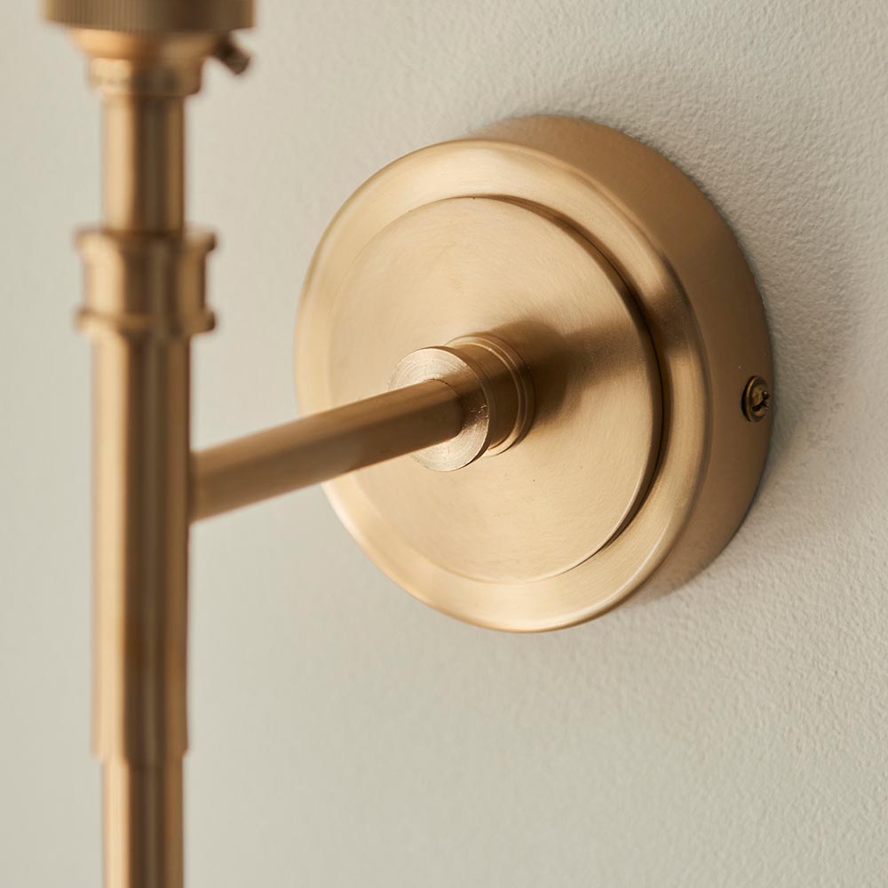 Chester And Leaf 16cm Pearl Grey Shade Wall Light In Aged Brass