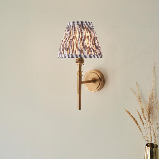 Chester And Ripple 16cm Pearl Grey Shade Wall Light In Aged Brass