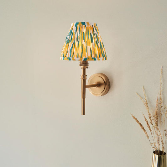 Chester And Ikat 16cm Yellow And Jade Shade Wall Light In Aged Brass