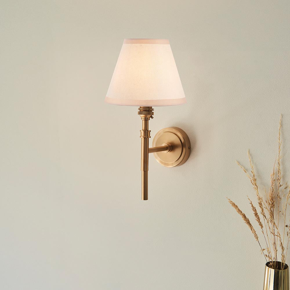 Chester And Ivy 16cm Vintage White Shade Wall Light In Aged Brass