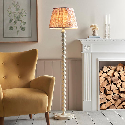 Higgledy And Ripple 40cm Coral Pink Shade Floor Lamp With Gloss Almond White Base