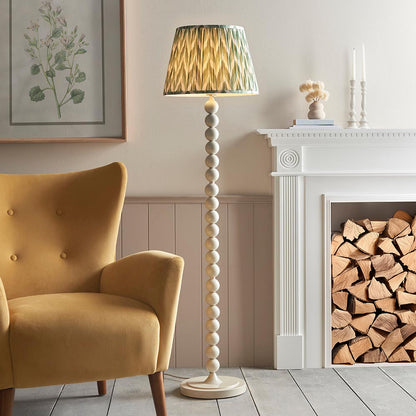 Higgledy And Zigzag 40cm Cotswold Green Shade Floor Lamp With Gloss Almond White Base