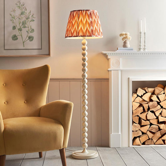 Higgledy And Zigzag 40cm Apricot Orange Shade Floor Lamp With Gloss Almond White Base