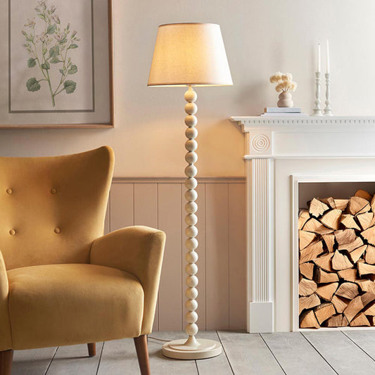 Higgledy And Ivy 40cm Vintage White Shade Floor Lamp With High Gloss Almond White Base