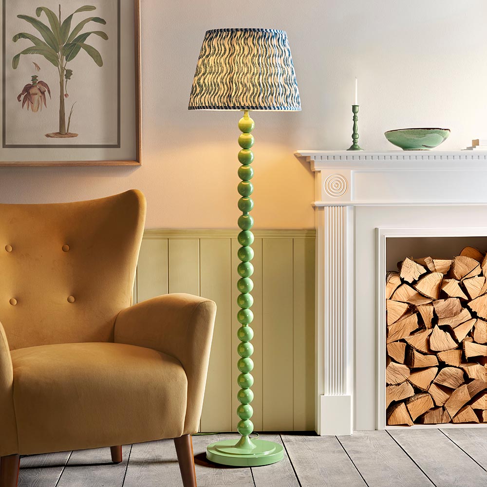 Higgledy And Ripple 40cm Marlin Blue Shade Floor Lamp With Gloss Cotswold Green Base