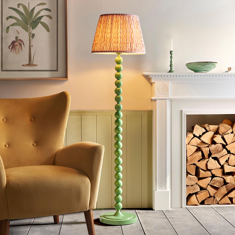 Higgledy And Ripple 40cm Coral Pink Shade Floor Lamp With Gloss Cotswold Green Base