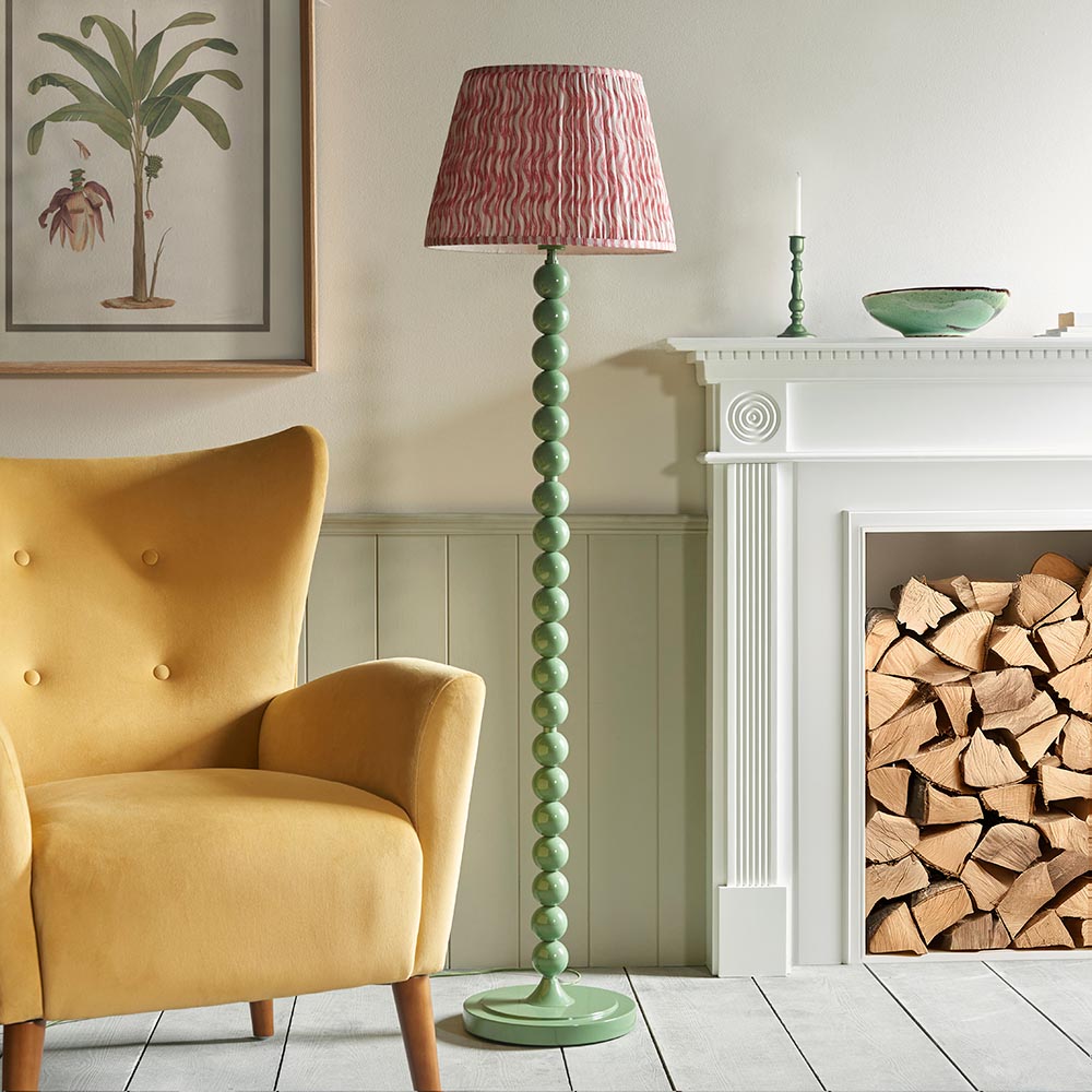 Higgledy And Ripple 40cm Coral Pink Shade Floor Lamp With Gloss Cotswold Green Base