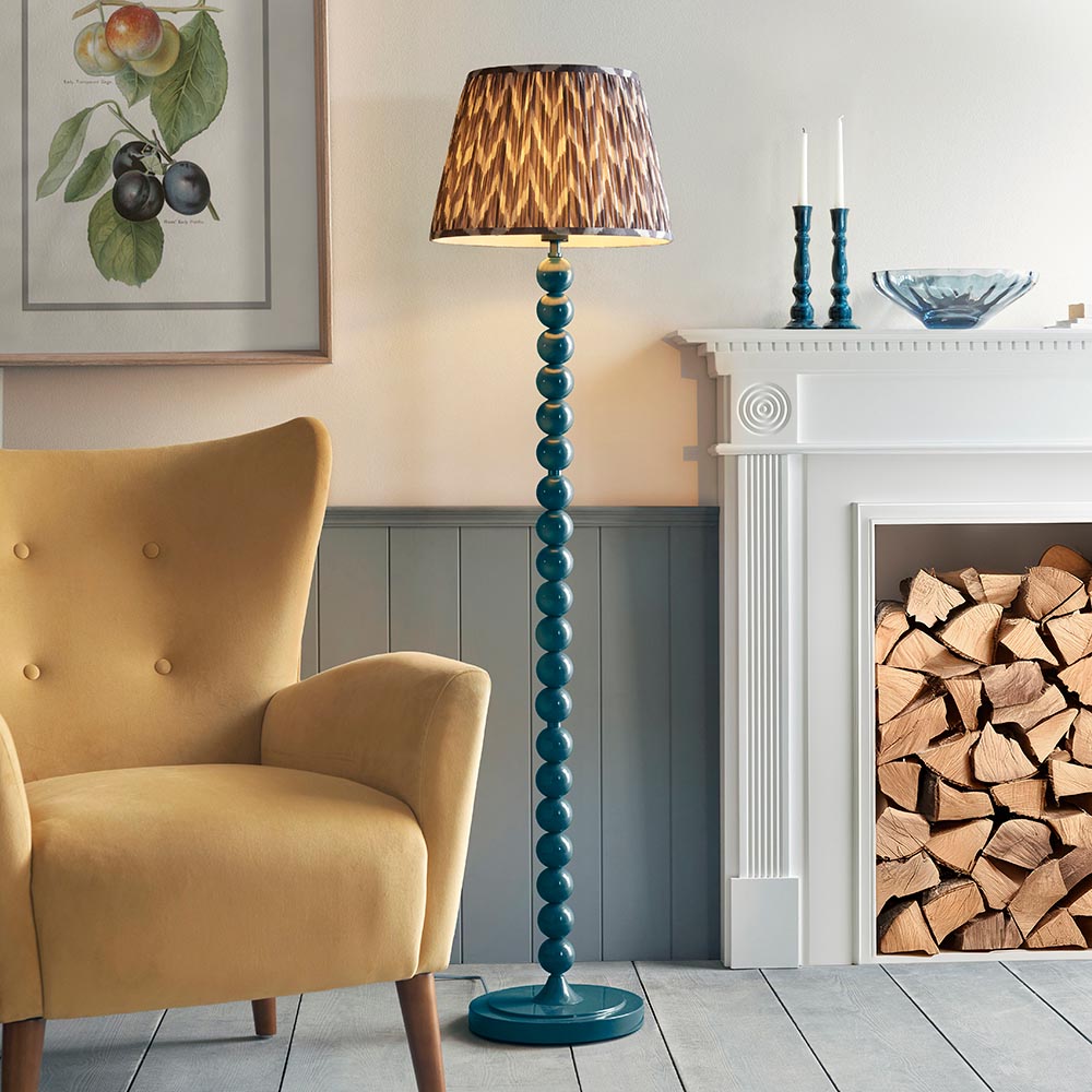 Higgledy And Zigzag 40cm Pearl Grey Shade Floor Lamp With Gloss Marlin Blue Base
