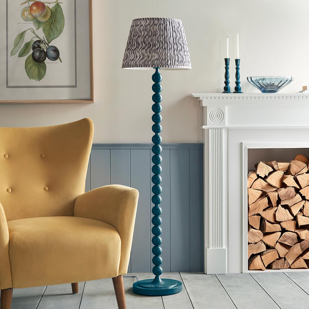 Higgledy And Ripple 40cm Pearl Grey Shade Floor Lamp With Gloss Marlin Blue Base