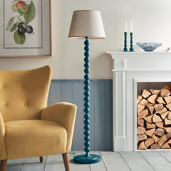 Higgledy And Ivy 40cm Vintage White Shade Floor Lamp With High Gloss Marlin Blue Base