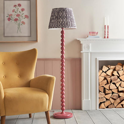 Higgledy And Ikat 40cm Pearl Grey Shade Floor Lamp With High Gloss Pink Clay Base
