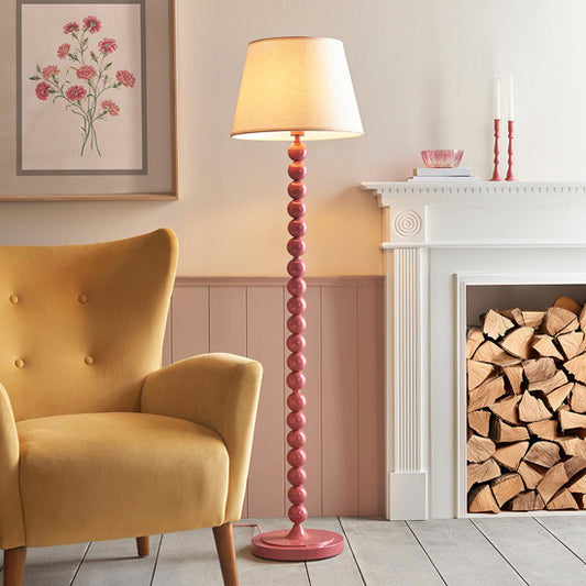 Higgledy And Ivy 40cm Vintage White Shade Floor Lamp With High Gloss Pink Clay Base