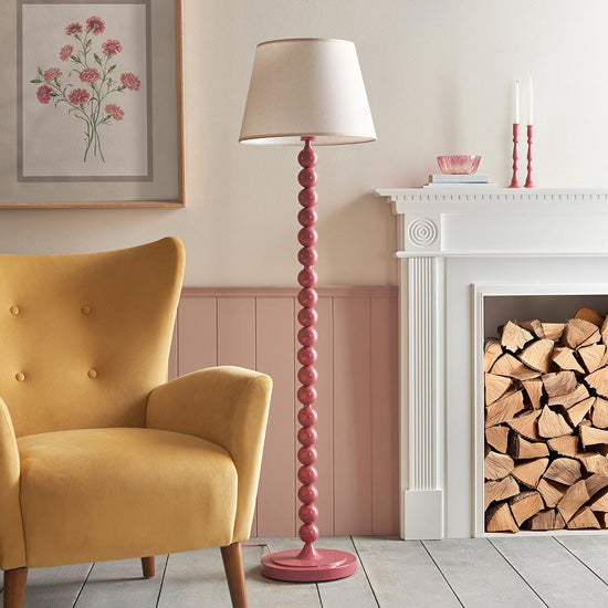 Higgledy And Ivy 40cm Vintage White Shade Floor Lamp With High Gloss Pink Clay Base
