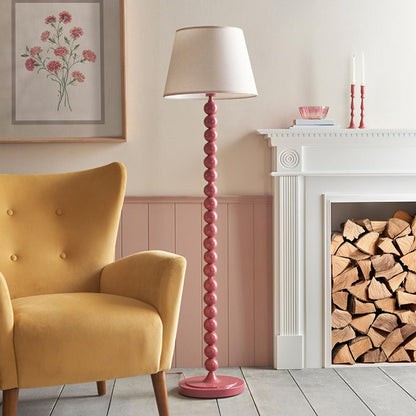 Higgledy And Ivy 40cm Vintage White Shade Floor Lamp With High Gloss Pink Clay Base