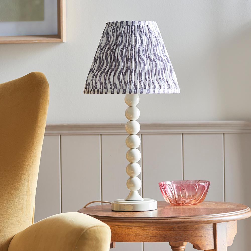 Higgledy And Ripple 25cm Pearl Grey Shade Table Lamp With Gloss Almond White Base