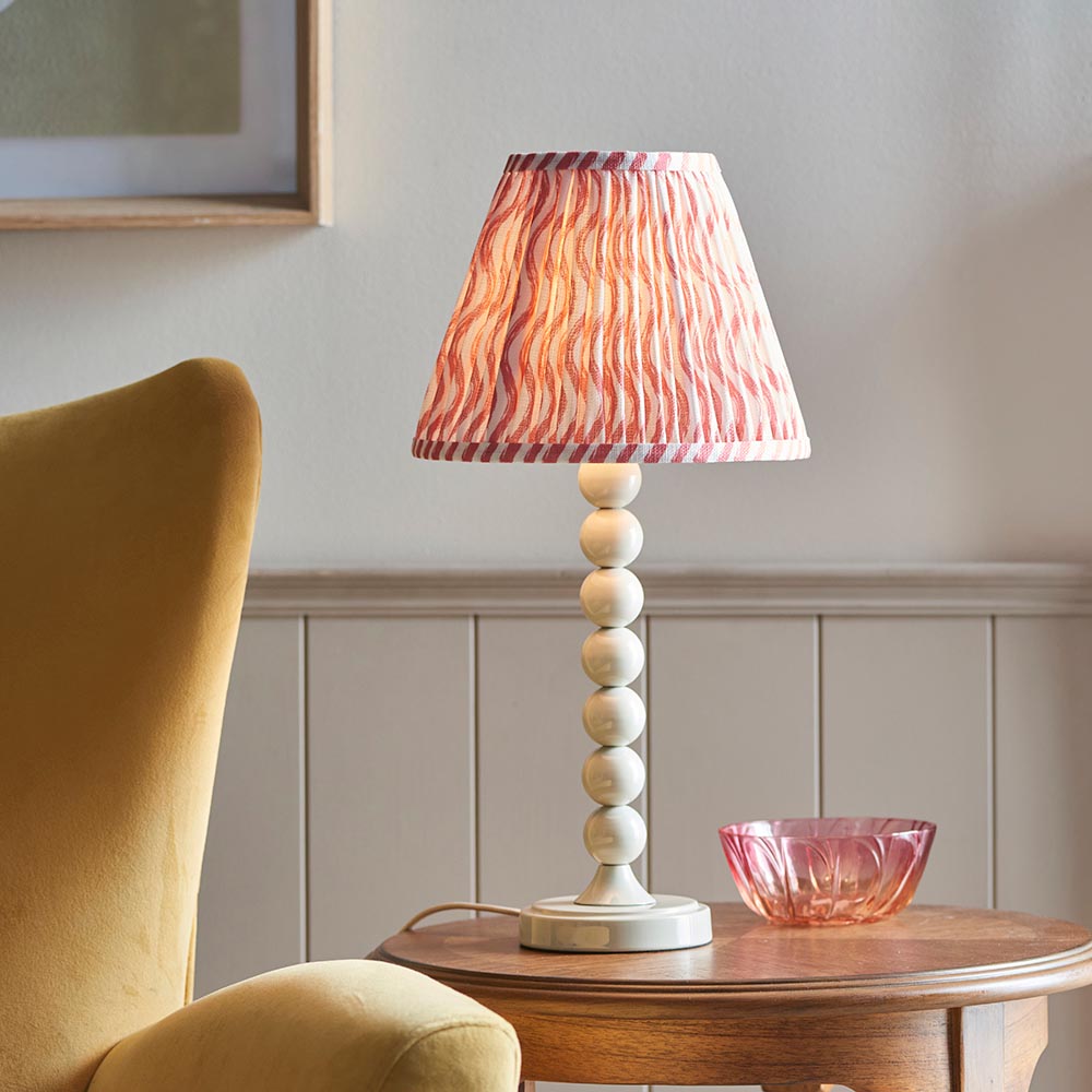 Higgledy And Ripple 25cm Coral Pink Shade Table Lamp With Gloss Almond White Base