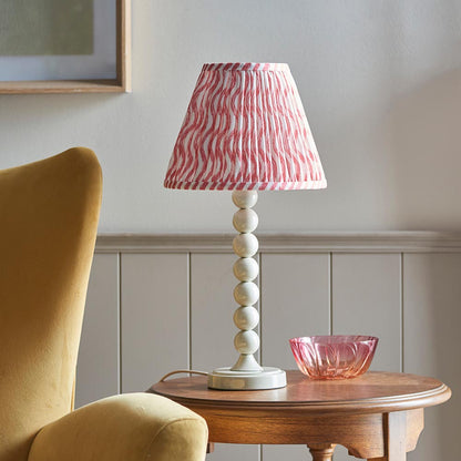 Higgledy And Ripple 25cm Coral Pink Shade Table Lamp With Gloss Almond White Base
