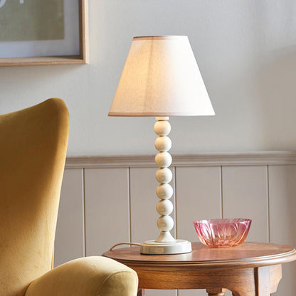 Higgledy And Ivy 25cm Vintage White Shade Table Lamp With High Gloss Almond White Base