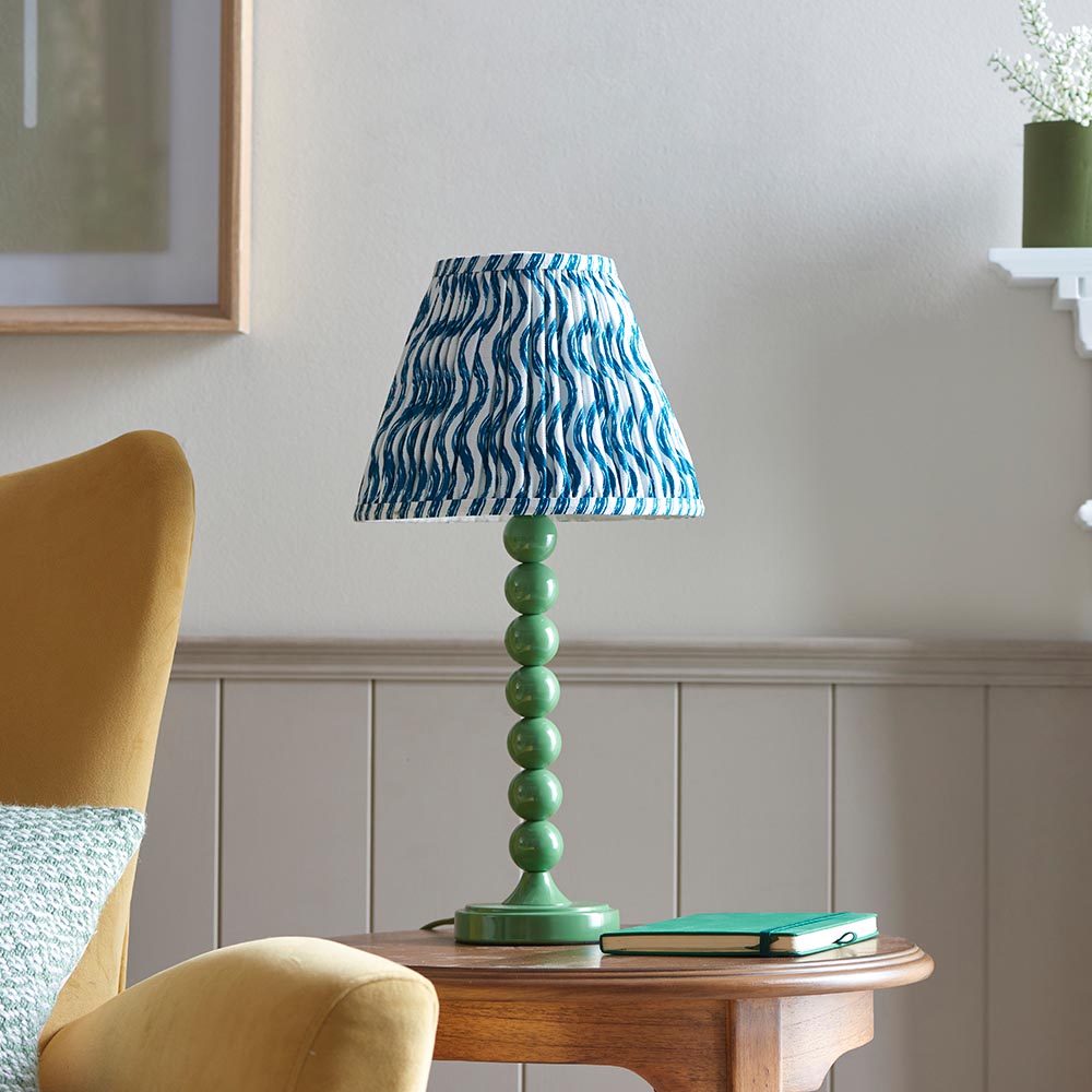 Higgledy And Ripple 25cm Marlin Blue Shade Table Lamp With Gloss Cotswold Green Base