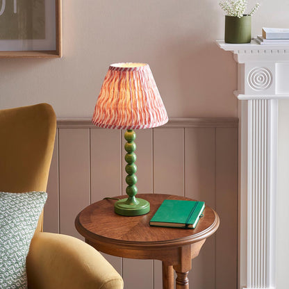 Higgledy And Ripple 25cm Coral Pink Shade Table Lamp With Gloss Cotswold Green Base